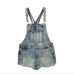 Acid Wash Rolled Jean Denim Bib Short Overalls Size XL